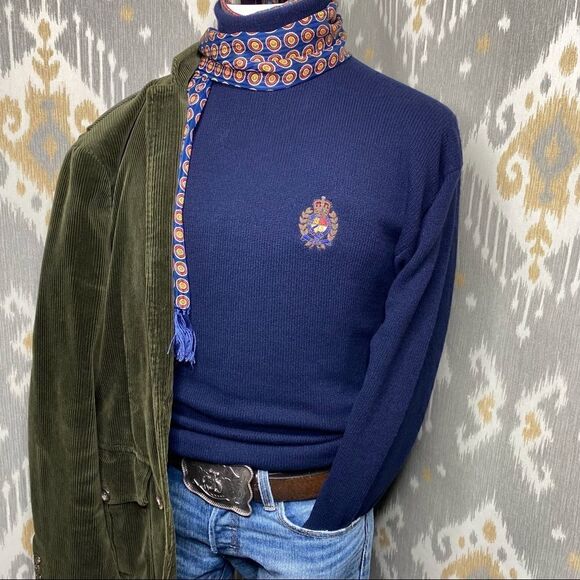 Vintage Polo Ralph Lauren Navy Cashmere Bullion Crest L/S Turtleneck Sweater - Picture 16 of 16